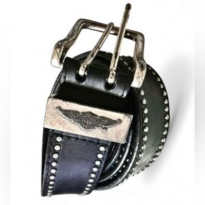 Vintage Harley Davidson HDEmbossed Black Leather  Studded  Belt Sz 42 97665-05V